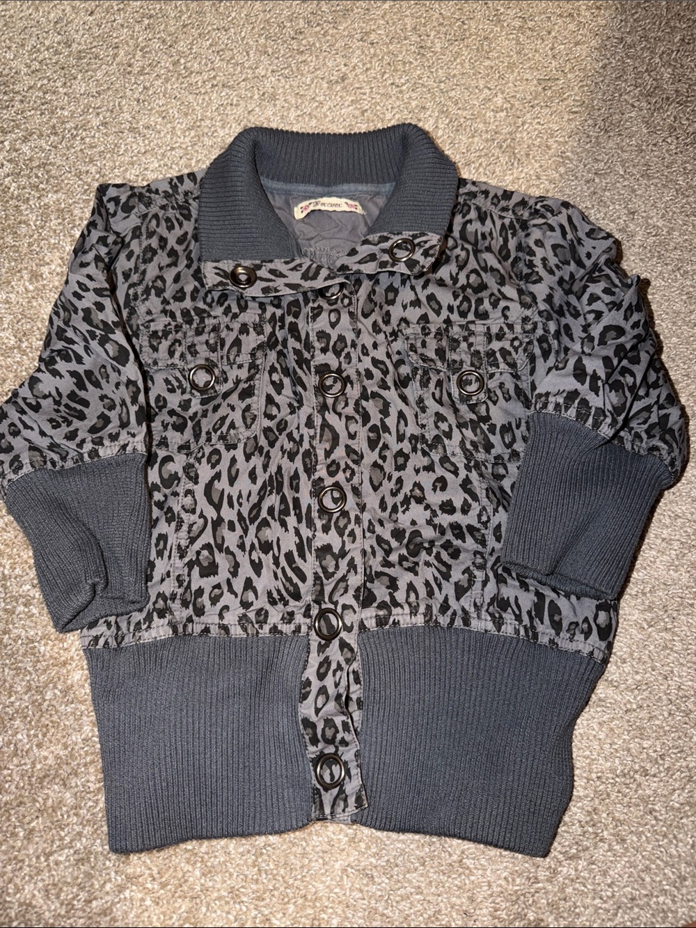 Forever 21 Gray Leopard Print Button-Up Cardigan